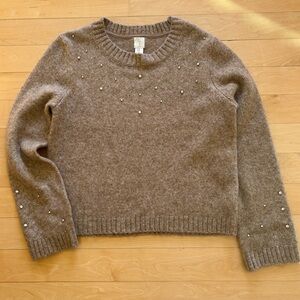 Joie Women’s Heather Brown Rhinestone Embellished Crewneck Sweater Size XL